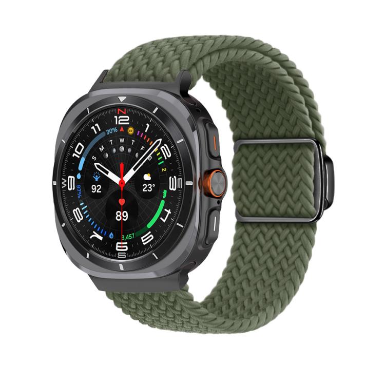 For Samsung Galaxy Watch Ultra 47mm Kalebol Braided Loop Magnetic Black Buckle Watch Band(Dark Olive Green) - Watch Bands by Kalebol | Online Shopping South Africa | PMc TechLife | Buy Now Pay Later Mobicred