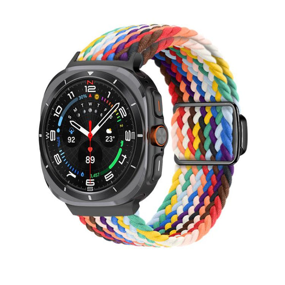 For Samsung Galaxy Watch Ultra 47mm Kalebol Braided Loop Magnetic Black Buckle Watch Band(Official Rainbow)