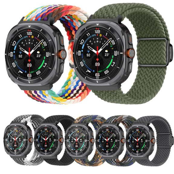 For Samsung Galaxy Watch Ultra 47mm Kalebol Braided Loop Magnetic Black Buckle Watch Band(Dark Olive Green)