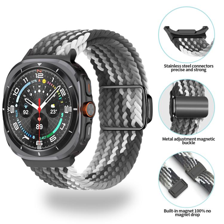 For Samsung Galaxy Watch Ultra 47mm Kalebol Braided Loop Magnetic Black Buckle Watch Band(Dark Olive Green)