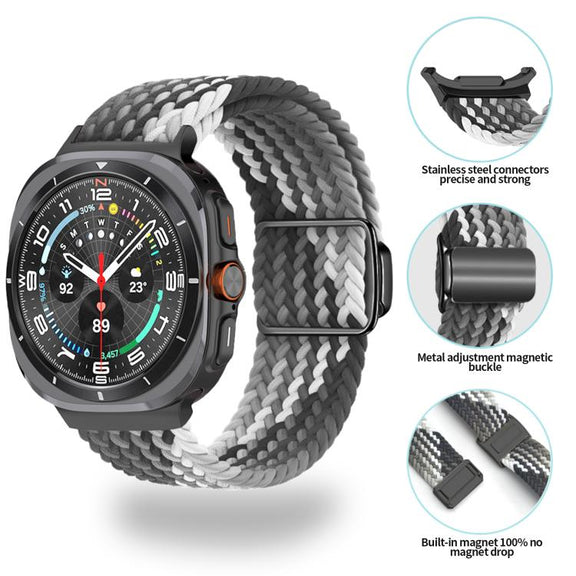 For Samsung Galaxy Watch Ultra 47mm Kalebol Braided Loop Magnetic Black Buckle Watch Band(Space Grey)