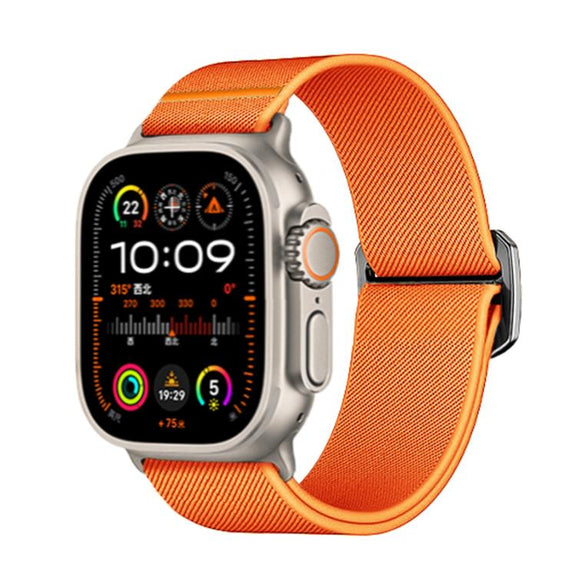 For Apple Watch 46mm / 49mm / 45mm / 44mm Kalebol Bull Bead Buckle Elastic Nylon Watch Band(Orange)