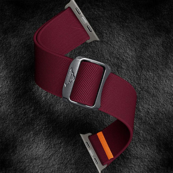 For Apple Watch 46mm / 49mm / 45mm / 44mm Kalebol Bull Bead Buckle Elastic Nylon Watch Band(Wine Red)