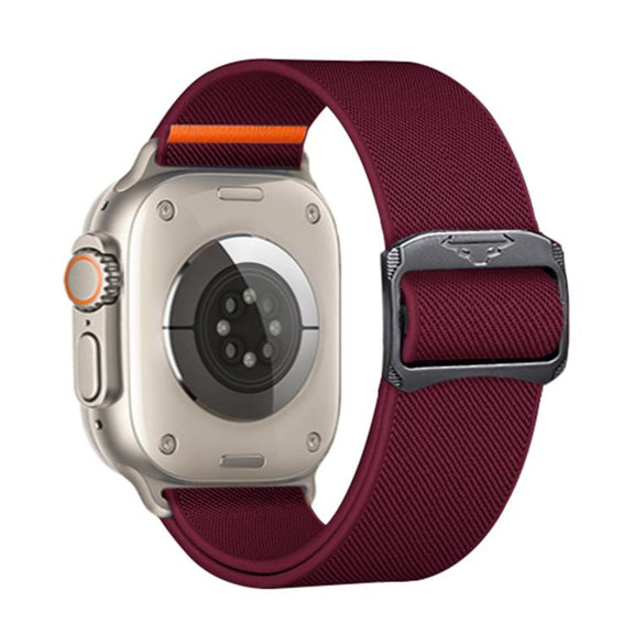 For Apple Watch 46mm / 49mm / 45mm / 44mm Kalebol Bull Bead Buckle Elastic Nylon Watch Band(Wine Red)