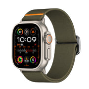 For Apple Watch 46mm / 49mm / 45mm / 44mm Kalebol Bull Bead Buckle Elastic Nylon Watch Band(Army Green)