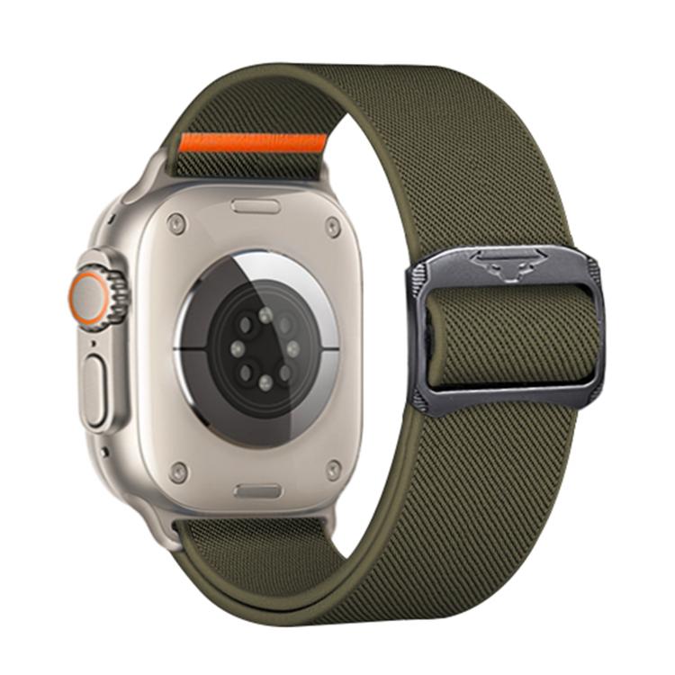 For Apple Watch 46mm / 49mm / 45mm / 44mm Kalebol Bull Bead Buckle Elastic Nylon Watch Band(Army Green)