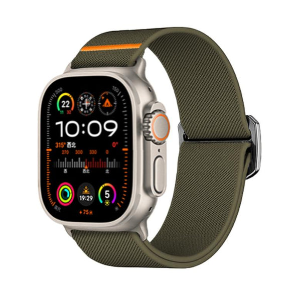For Apple Watch 46mm / 49mm / 45mm / 44mm Kalebol Bull Bead Buckle Elastic Nylon Watch Band(Army Green)