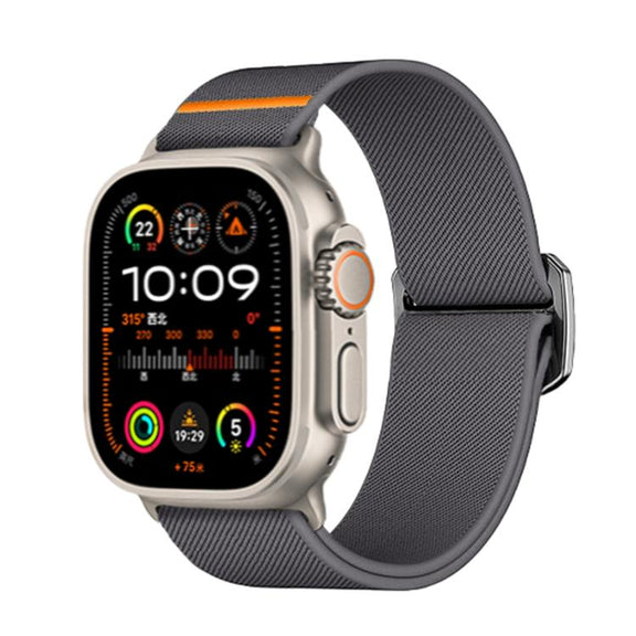For Apple Watch 46mm / 49mm / 45mm / 44mm Kalebol Bull Bead Buckle Elastic Nylon Watch Band(Dark Grey)