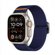 For Apple Watch 46mm / 49mm / 45mm / 44mm Kalebol Bull Bead Buckle Elastic Nylon Watch Band(Midnight Blue)