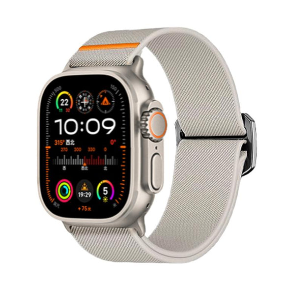 For Apple Watch 46mm / 49mm / 45mm / 44mm Kalebol Bull Bead Buckle Elastic Nylon Watch Band(Starlight)