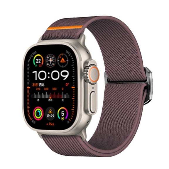 For Apple Watch 46mm / 49mm / 45mm / 44mm Kalebol Bull Bead Buckle Elastic Nylon Watch Band(Smoky Purple)