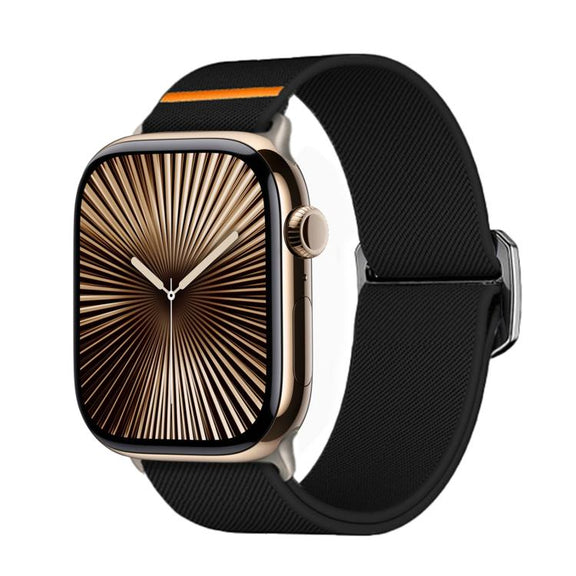 For Apple Watch 42mm / 41mm / 40mm / 38mm Kalebol Bull Bead Buckle Elastic Nylon Watch Band(Black)