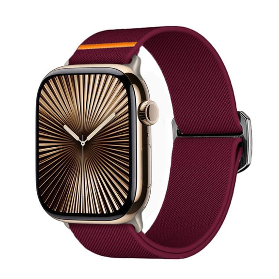 For Apple Watch 42mm / 41mm / 40mm / 38mm Kalebol Bull Bead Buckle Elastic Nylon Watch Band(Wine Red)