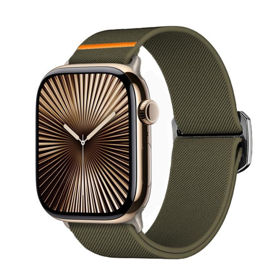 For Apple Watch 42mm / 41mm / 40mm / 38mm Kalebol Bull Bead Buckle Elastic Nylon Watch Band(Army Green)