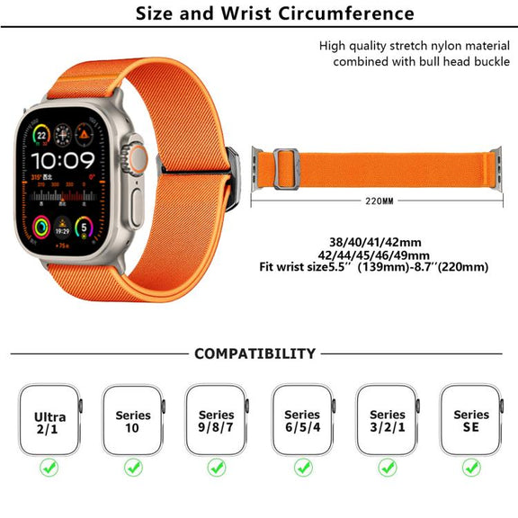 For Apple Watch 46mm / 49mm / 45mm / 44mm Kalebol Bull Bead Buckle Elastic Nylon Watch Band(Starlight)