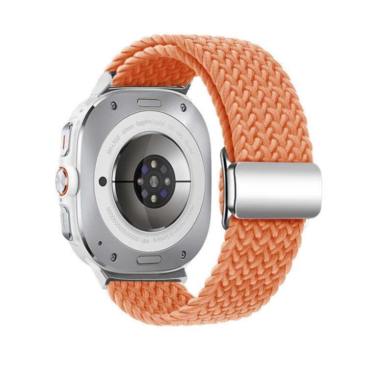 For Samsung Galaxy Watch Ultra 47mm Kalebol Braided Loop Magnetic Silver Buckle Watch Band(Orange)