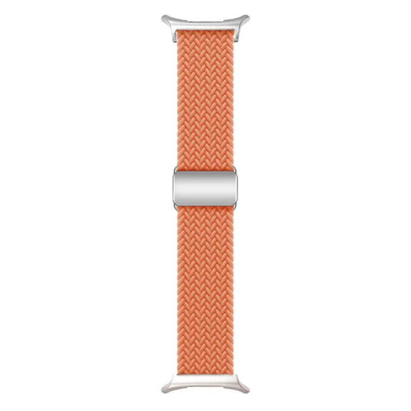 For Samsung Galaxy Watch Ultra 47mm Kalebol Braided Loop Magnetic Silver Buckle Watch Band(Orange)