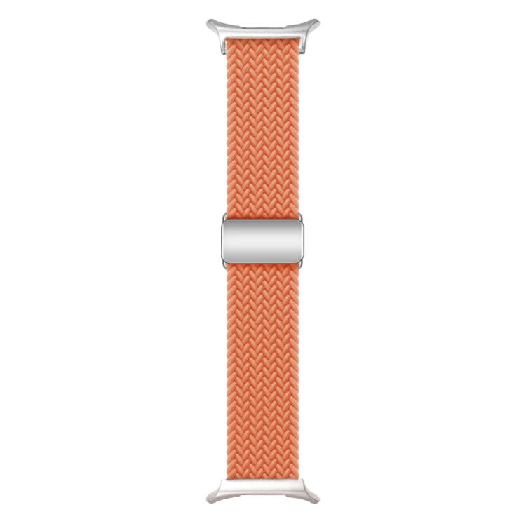 For Samsung Galaxy Watch Ultra 47mm Kalebol Braided Loop Magnetic Silver Buckle Watch Band(Orange)