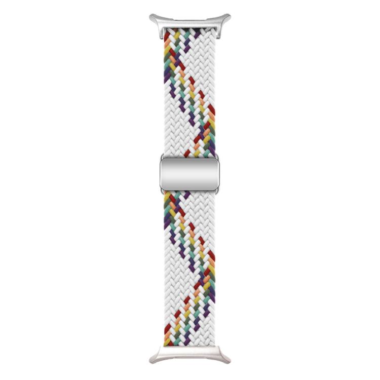 For Samsung Galaxy Watch Ultra 47mm Kalebol Braided Loop Magnetic Silver Buckle Watch Band(White Rainbow)