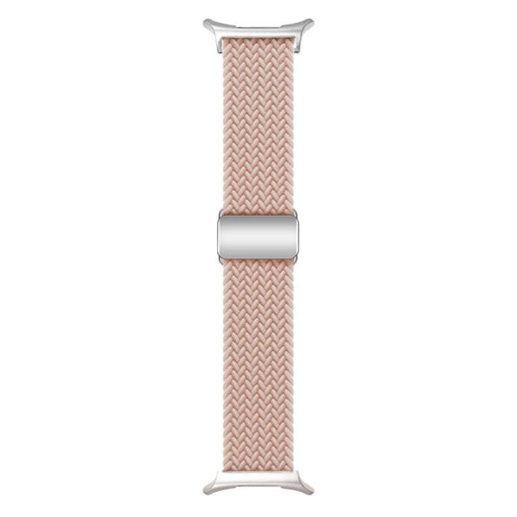 For Samsung Galaxy Watch Ultra 47mm Kalebol Braided Loop Magnetic Silver Buckle Watch Band(Pink Sand)