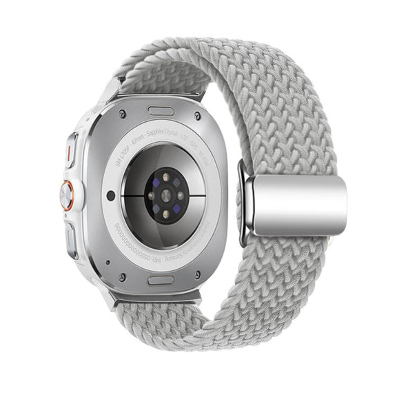 For Samsung Galaxy Watch Ultra 47mm Kalebol Braided Loop Magnetic Silver Buckle Watch Band(Light Grey)