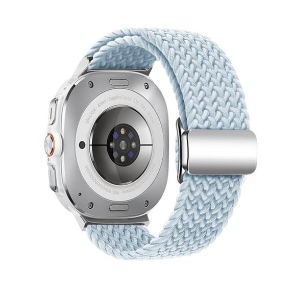For Samsung Galaxy Watch Ultra 47mm Kalebol Braided Loop Magnetic Silver Buckle Watch Band(Fog Blue)