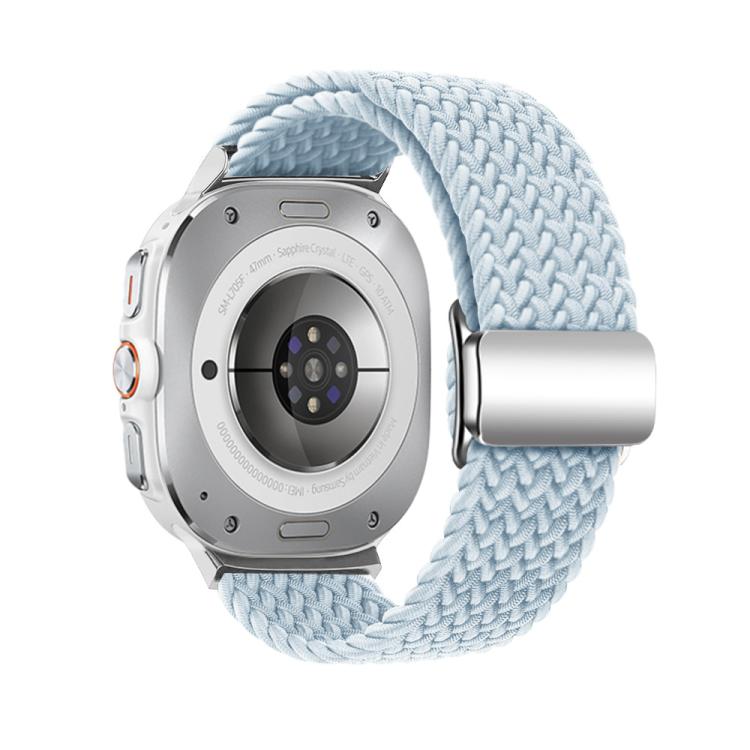 For Samsung Galaxy Watch Ultra 47mm Kalebol Braided Loop Magnetic Silver Buckle Watch Band(Fog Blue)