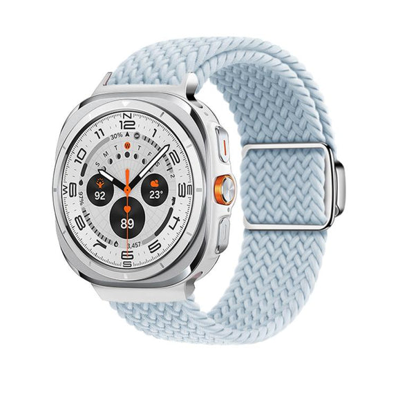 For Samsung Galaxy Watch Ultra 47mm Kalebol Braided Loop Magnetic Silver Buckle Watch Band(Fog Blue)