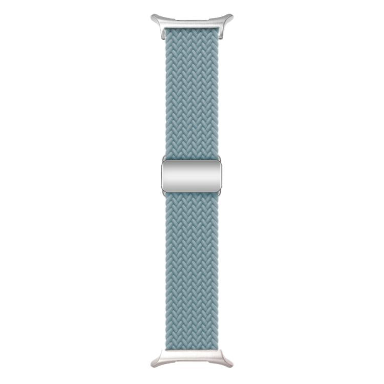 For Samsung Galaxy Watch Ultra 47mm Kalebol Braided Loop Magnetic Silver Buckle Watch Band(Cyan-blue)