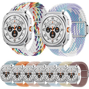 For Samsung Galaxy Watch Ultra 47mm Kalebol Braided Loop Magnetic Silver Buckle Watch Band(White Rainbow)