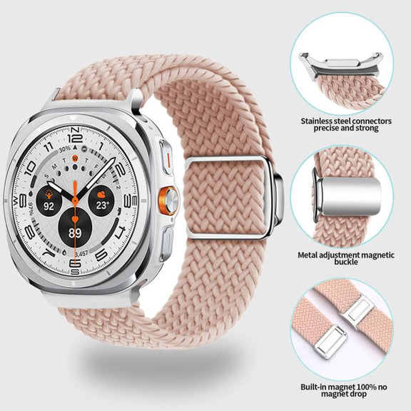 For Samsung Galaxy Watch Ultra 47mm Kalebol Braided Loop Magnetic Silver Buckle Watch Band(Orange)