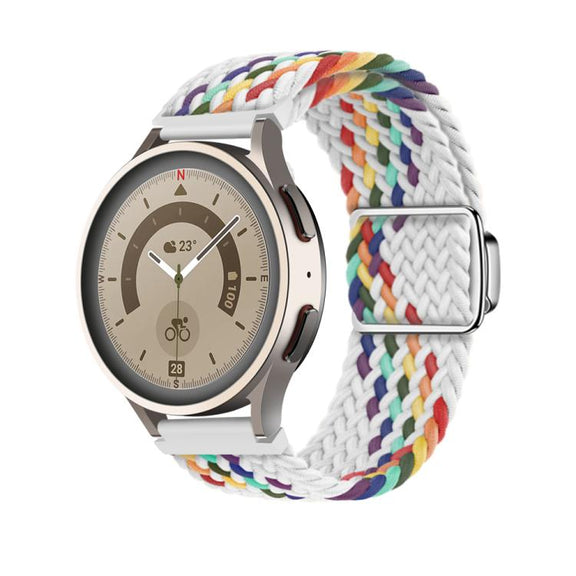 20mm Kalebol Nylon Braided Loop Magnetic Buckle Watch Band(White Rainbow)