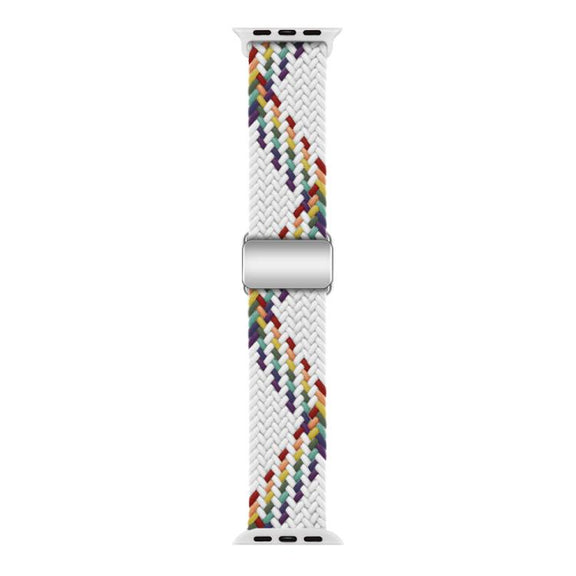 For Apple Watch 46mm / 49mm / 45mm / 44mm Kalebol Nylon Loop Magnetic Buckle Watch Band(White Rainbow)