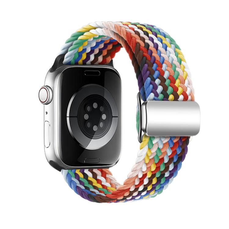 For Apple Watch 46mm / 49mm / 45mm / 44mm Kalebol Nylon Loop Magnetic Buckle Watch Band(Official Rainbow)