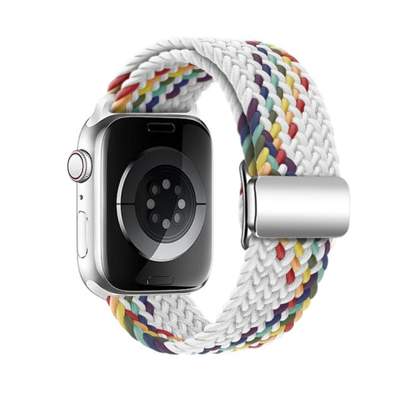 For Apple Watch 42mm / 41mm / 40mm / 38mm Kalebol Nylon Loop Magnetic Buckle Watch Band(White Rainbow)