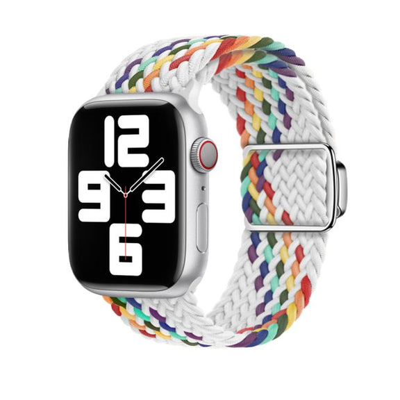 For Apple Watch 42mm / 41mm / 40mm / 38mm Kalebol Nylon Loop Magnetic Buckle Watch Band(White Rainbow)