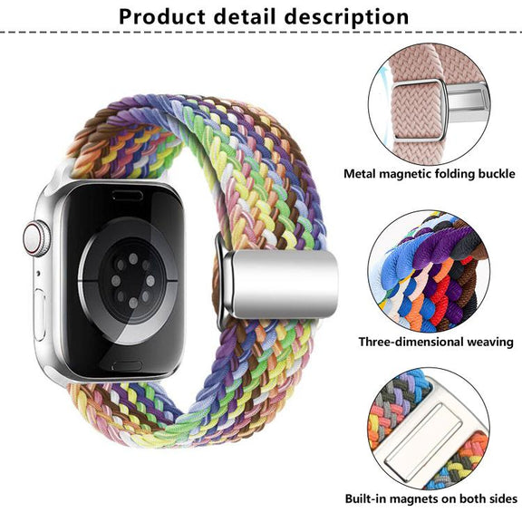 For Apple Watch 42mm / 41mm / 40mm / 38mm Kalebol Nylon Loop Magnetic Buckle Watch Band(White Rainbow)