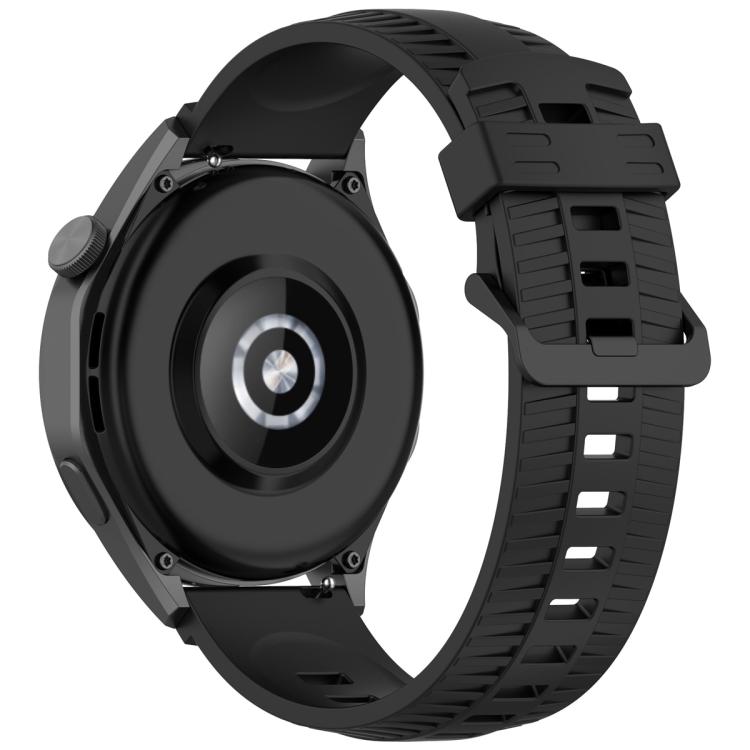 20mm Kalebol Black Buckle Tire Pattern Silicone Watch Band(Black)