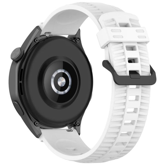 22mm Kalebol Black Buckle Tire Pattern Silicone Watch Band(White)