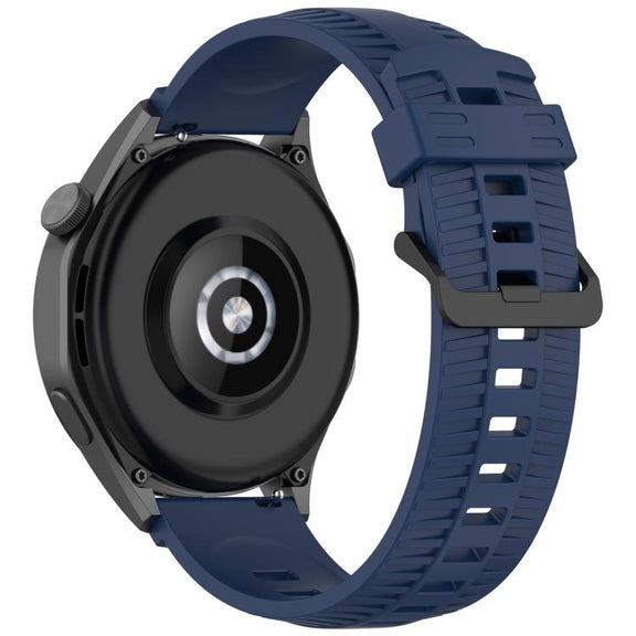 22mm Kalebol Black Buckle Tire Pattern Silicone Watch Band(Navy Blue)