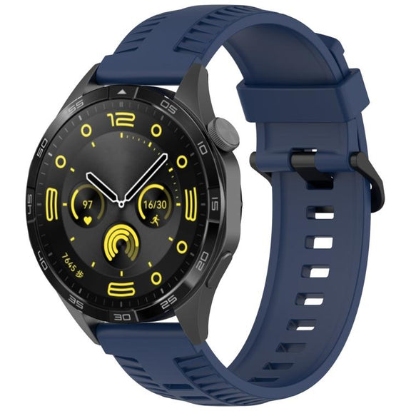 22mm Kalebol Black Buckle Tire Pattern Silicone Watch Band(Navy Blue)