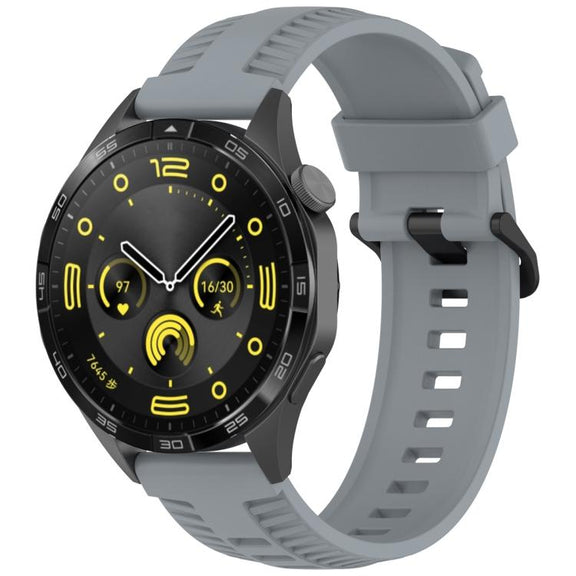 22mm Kalebol Black Buckle Tire Pattern Silicone Watch Band(Grey)