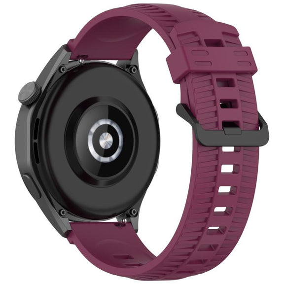 22mm Kalebol Black Buckle Tire Pattern Silicone Watch Band(Wine Red)