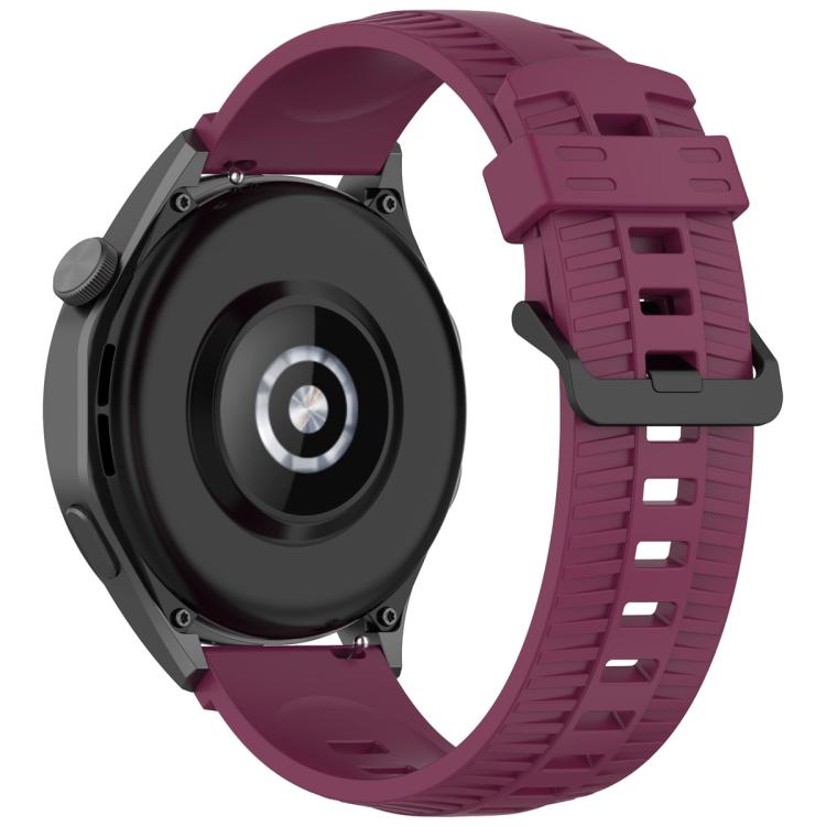 22mm Kalebol Black Buckle Tire Pattern Silicone Watch Band(Wine Red)