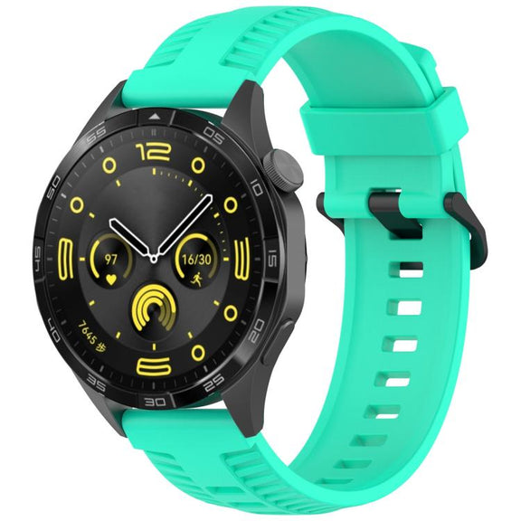 22mm Kalebol Black Buckle Tire Pattern Silicone Watch Band(Teal)