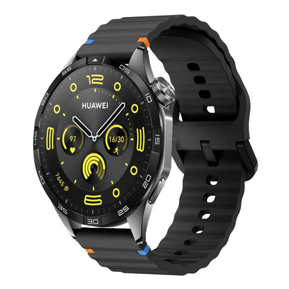 20mm Kalebol Wave Stitch Silicone Watch Band(Black)