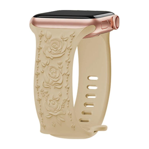 For Apple Watch 46mm / 49mm / 45mm / 44mm Kalebol 8-shaped Buckle Rose Embossed Silicone Watch Band(Milk Tea)