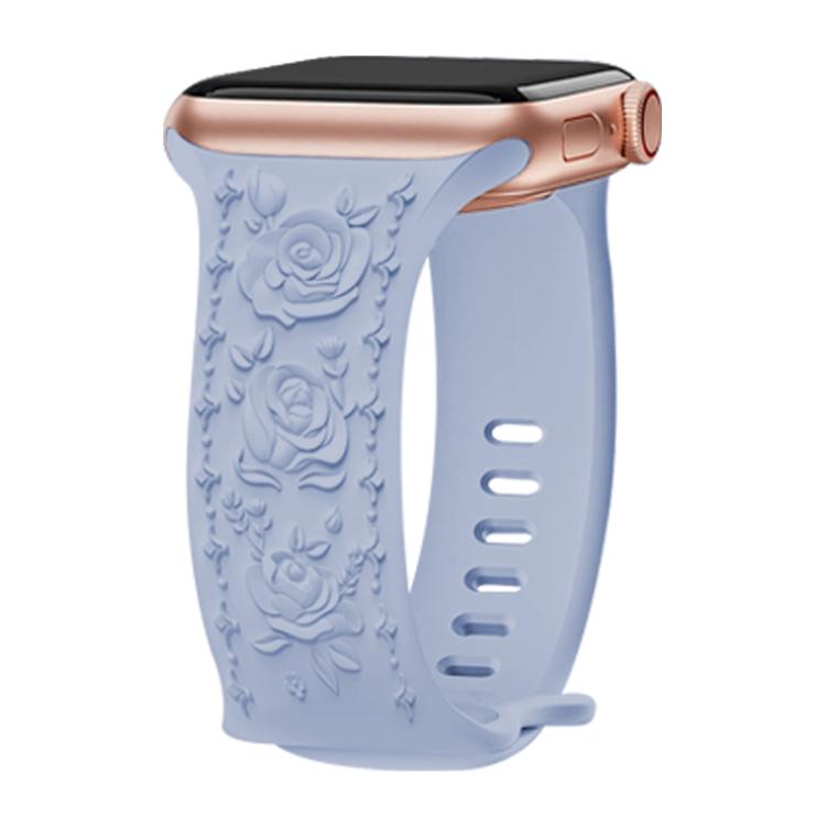 For Apple Watch 46mm / 49mm / 45mm / 44mm Kalebol 8-shaped Buckle Rose Embossed Silicone Watch Band(Light Blue) - free shipping - PMc TechLife - Order now!