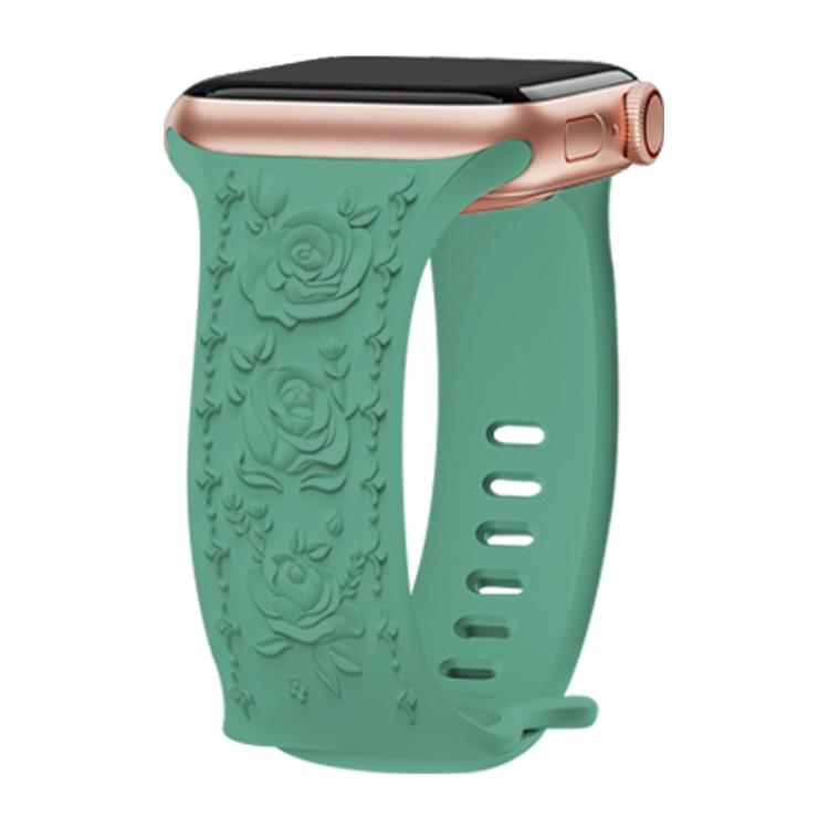 For Apple Watch 46mm / 49mm / 45mm / 44mm Kalebol 8-shaped Buckle Rose Embossed Silicone Watch Band(Pine Green) - free shipping - PMc TechLife - Order now!