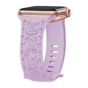 For Apple Watch 46mm / 49mm / 45mm / 44mm Kalebol 8-shaped Buckle Rose Embossed Silicone Watch Band(Lavender)